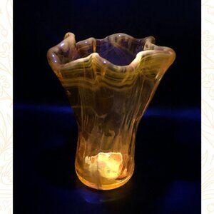 Vintage Orange Glowy Stretch Glass Yellow Vase